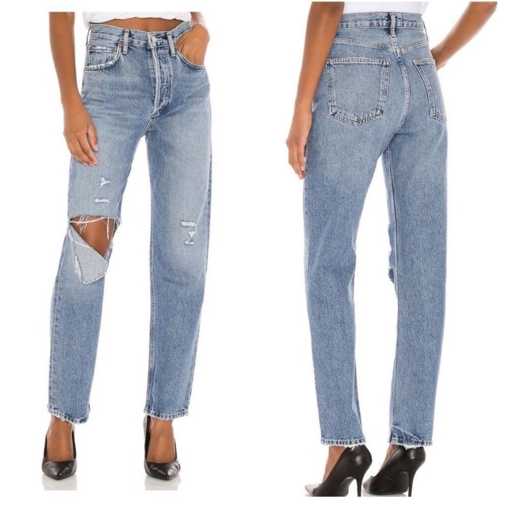 AGOLDE 90s Pinch Waist Jeans Distressed High Rise Straight Leg Size 26